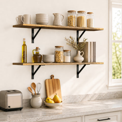 Wall Shelves with Metal Bracket (Set of 2)