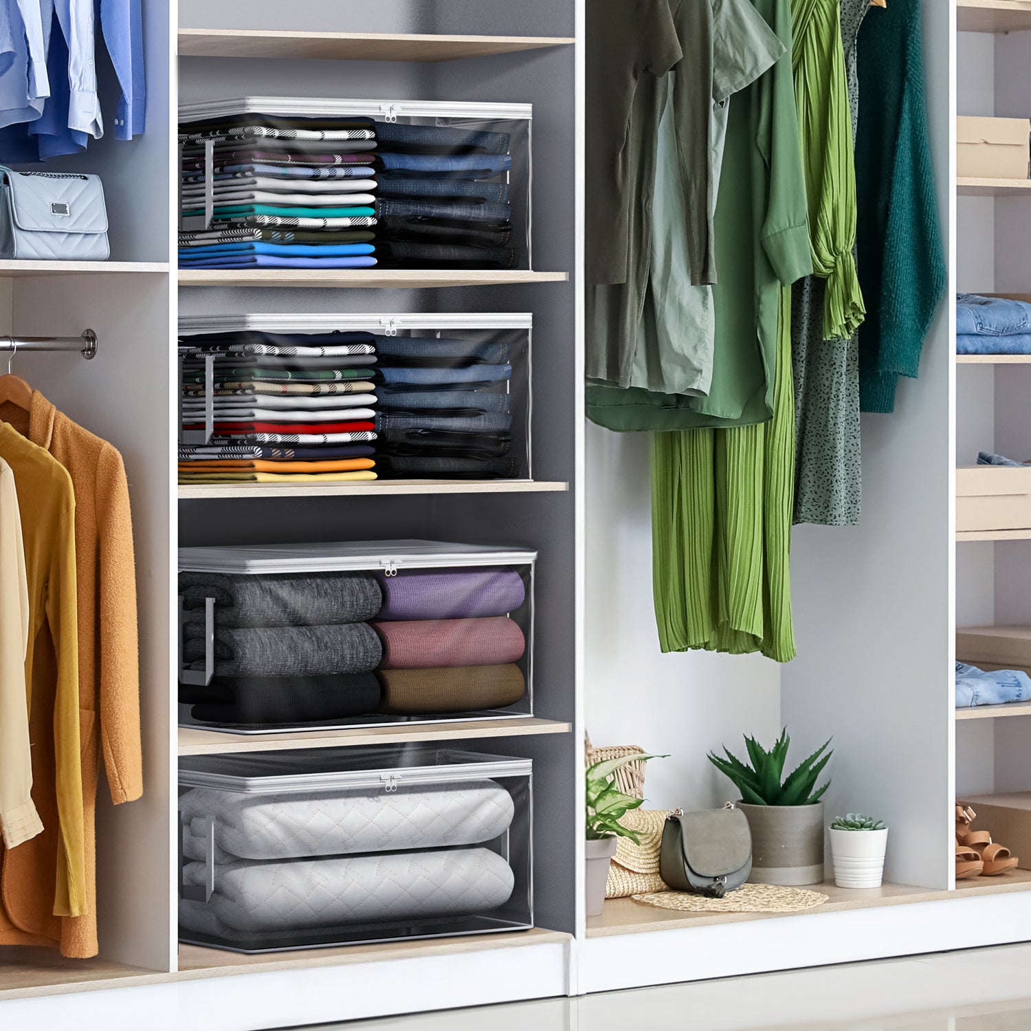 Foldable Large Plastic Bags with Zipper & Handles - Sorbus Home