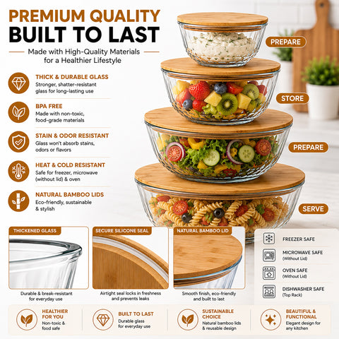 Glass Bowl Set with Airtight Lids