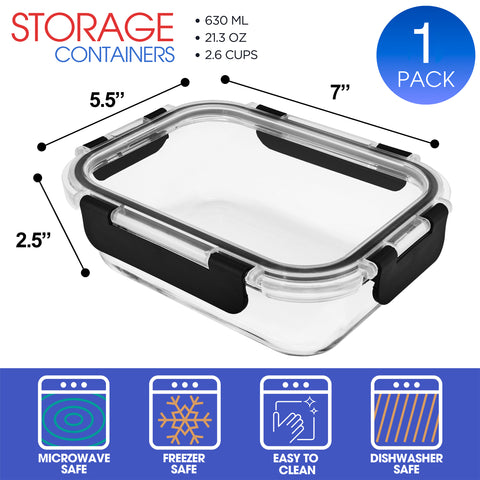 Airtight Glass Food Prep and Storage Container with Lid (Single)