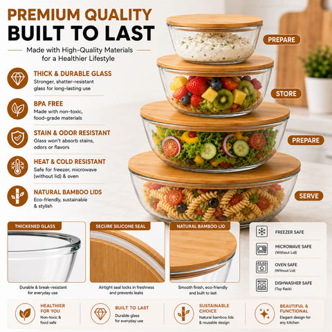 Glass Bowl Set with Airtight Lids