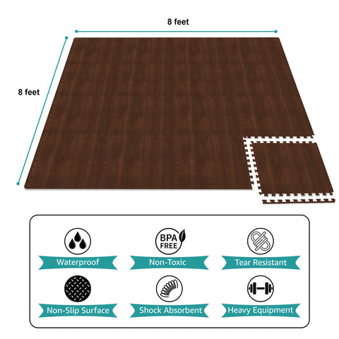 16 Tiles 64 Sq ft Wood Grain Foam Mats