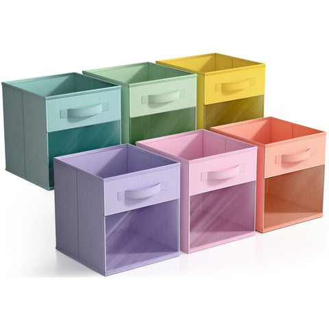 11" Cube Storage Bins with Window (6 Pack, Pastel Set)