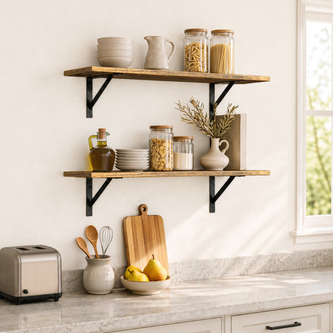 Wall Shelves with Metal Bracket (Set of 2)