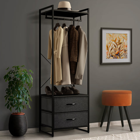 2 Drawer Tall Clothing Rack Storage