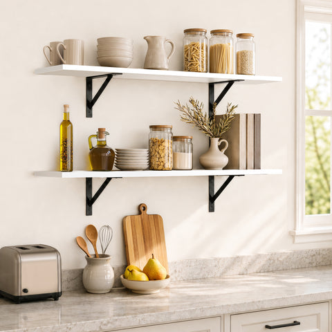 Wall Shelves with Metal Bracket (Set of 2)