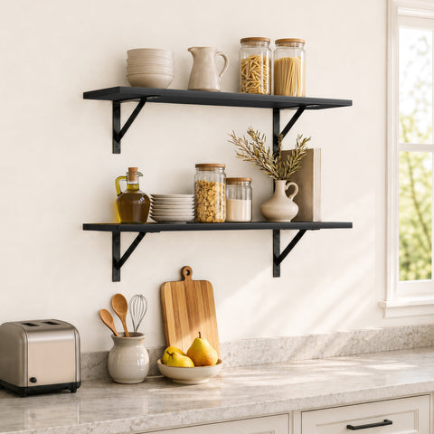 Wall Shelves with Metal Bracket (Set of 2)