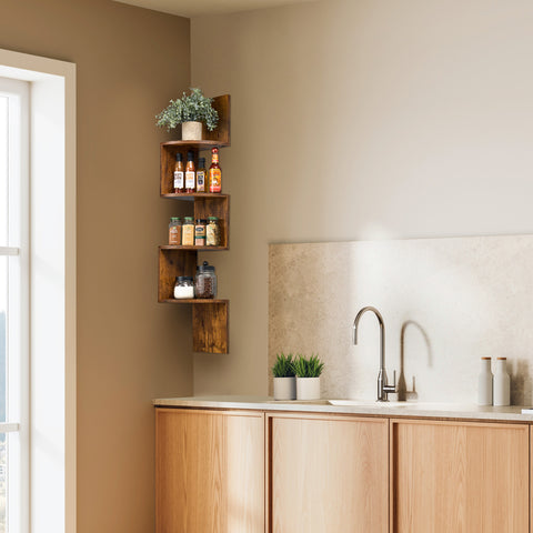 5-Tier Zig Zag Geometric Corner Wall Book Shelf Unit