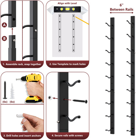 9-Tier, Single Row Wall Mounted Wine Rack