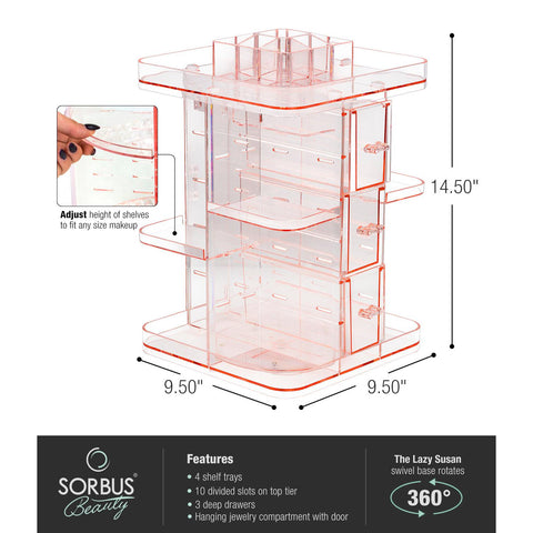 360Â° Makeup Organizer Carousel (3 Drawer)