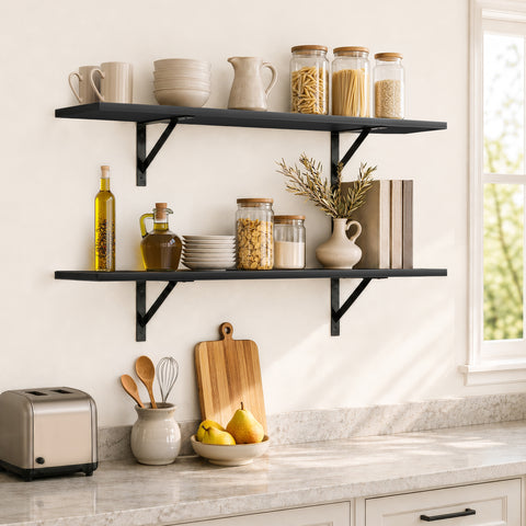 Wall Shelves with Metal Bracket (Set of 2)