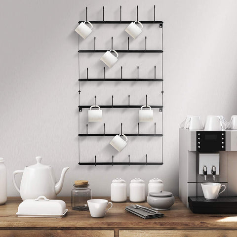 Wall-Mounted Coffee Mug Holder (27 Hooks)