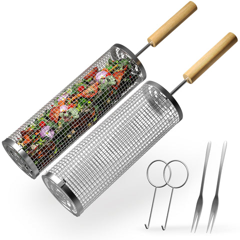 Stainless Steel Rolling Barbecue Grilling Basket - 2 Piece