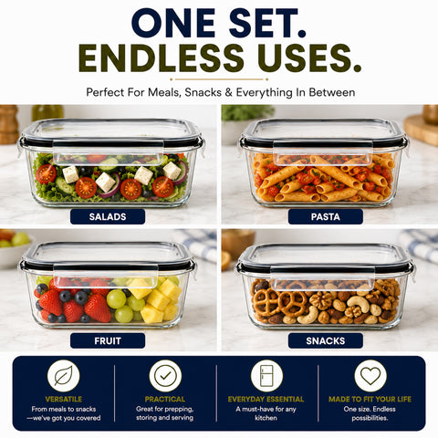 Glass Food Storage Containers with Lids and Vents