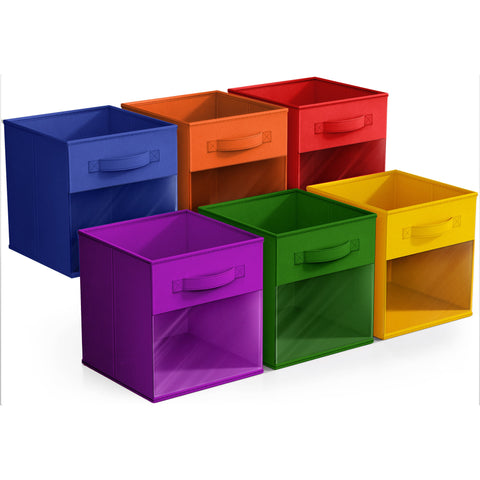 11" Cube Storage Bins with Window (6 Pack, Multi-Colored)