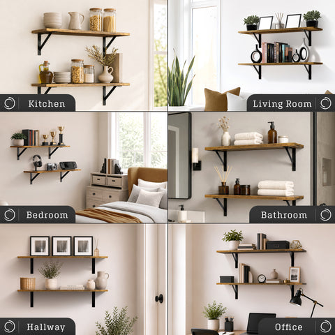Wall Shelves with Metal Bracket (Set of 2)