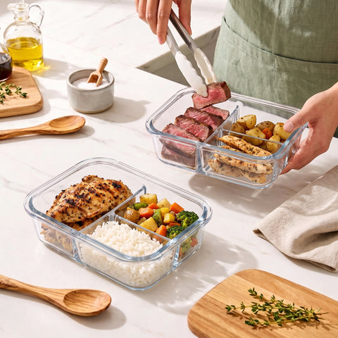 5-Pack 3-Compartment Food Storage Containers with Lids