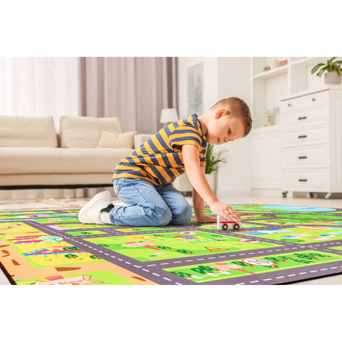 City Streets Car Road Map Kids Play Mat (L, XL)
