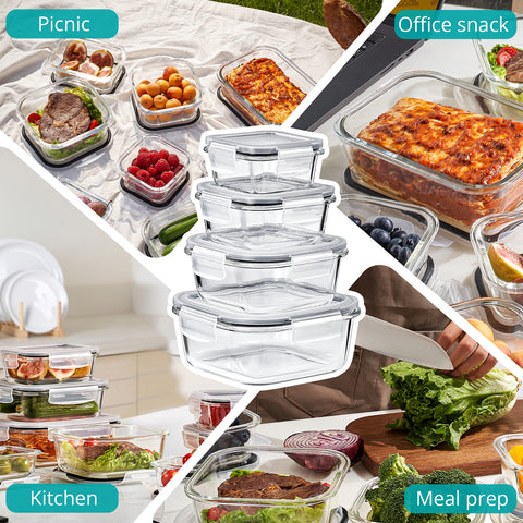 Glass Food Storage Containers with Lids (16 Pcs)