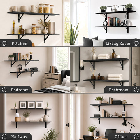 Wall Shelves with Metal Bracket (Set of 2)