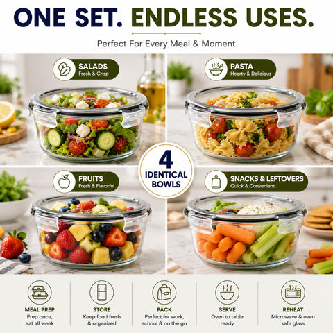 Round Glass Food Storage Containers with Lids