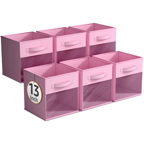 13" Large Cube Storage Bins with Window (6 Pack, Pastel)