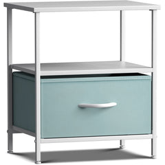 1 Drawer Nightstand with Shelf Steel Frame MDF Wood Top & Easy Pull-Out Foldable Fabric Bins