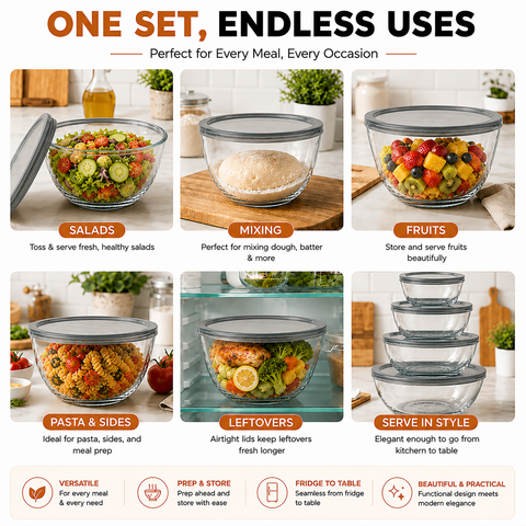 Glass Bowl Set with Airtight Lids