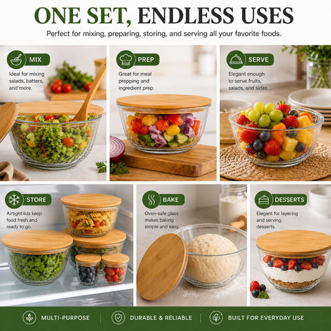 Glass Bowl Set with Airtight Lids