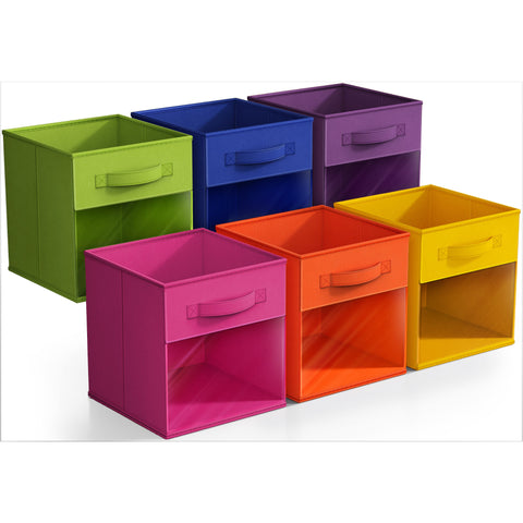 11" Cube Storage Bins with Window (6 Pack, Multi-Colored)