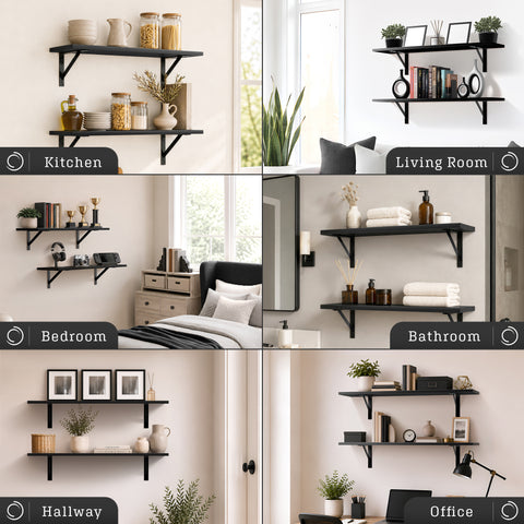 Wall Shelves with Metal Bracket (Set of 2)