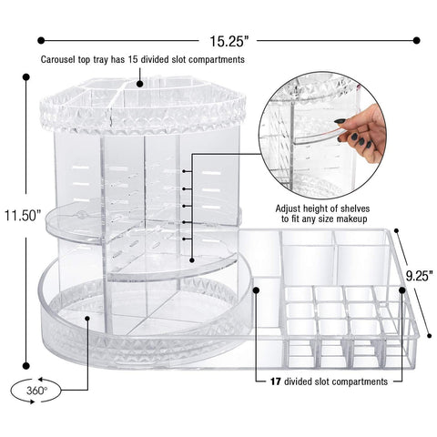 360Â° Makeup Organizer Carousel Tray Station