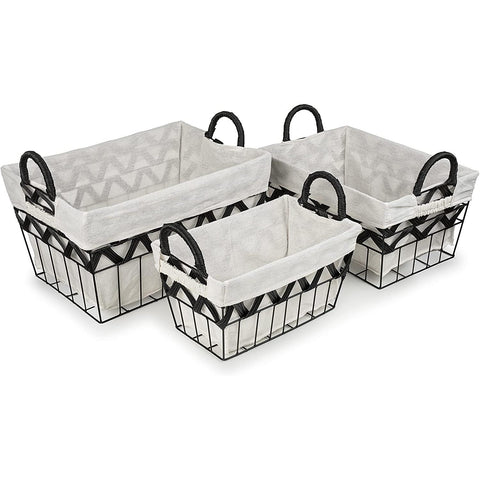 Chevron Wire Baskets with Liner (3 Pc)