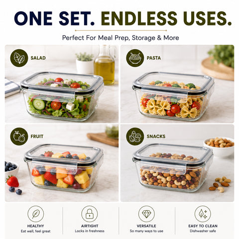 Glass Food Storage Containers with Lids and Vents