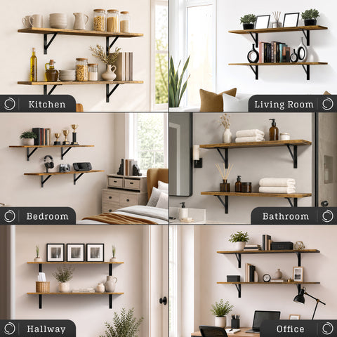 Wall Shelves with Metal Bracket (Set of 2)