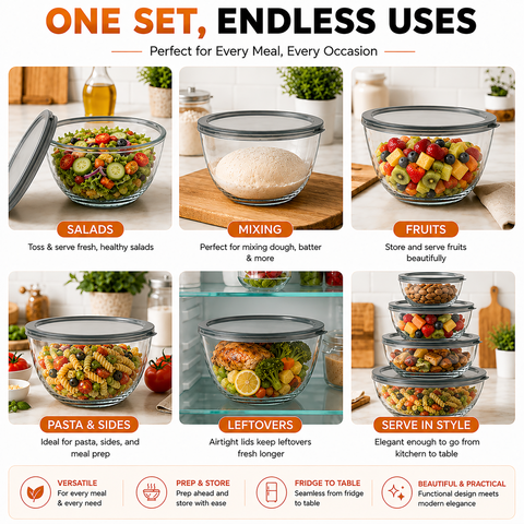 Glass Bowl Set with Airtight Lids