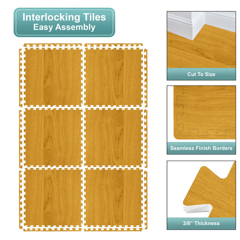 16 Tiles 64 Sq ft Wood Grain Foam Mats