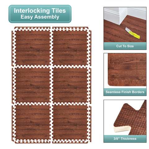 16 Tiles 64 Sq ft Wood Grain Foam Tiles