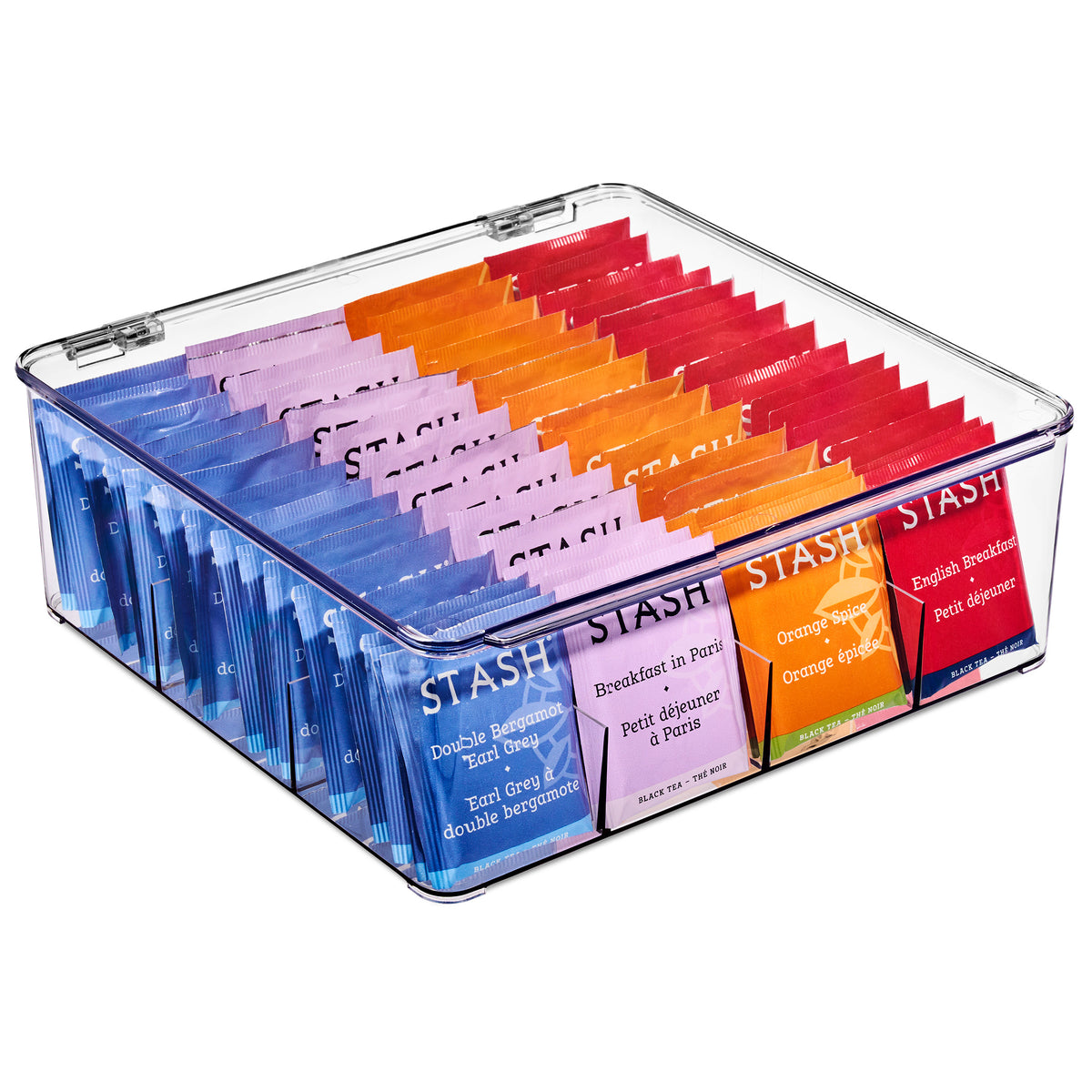 Tea Bag Organizer with Dividers and Lid