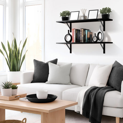 Wall Shelves with Metal Bracket (Set of 2)