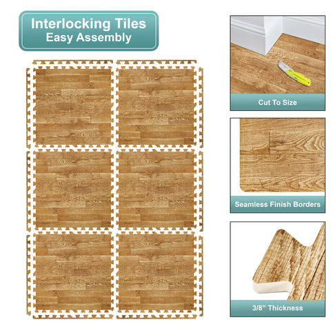 16 Tiles 64 Sq ft Wood Grain Foam Tiles