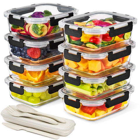 Rectangular Glass Meal Prep Containers Airtight (Set of 8)