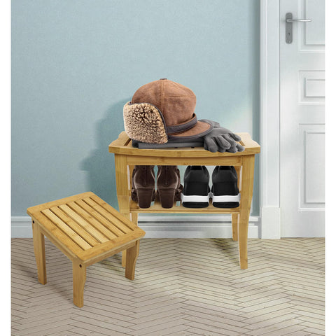 Bamboo Shower Bench and Foot Stool Set