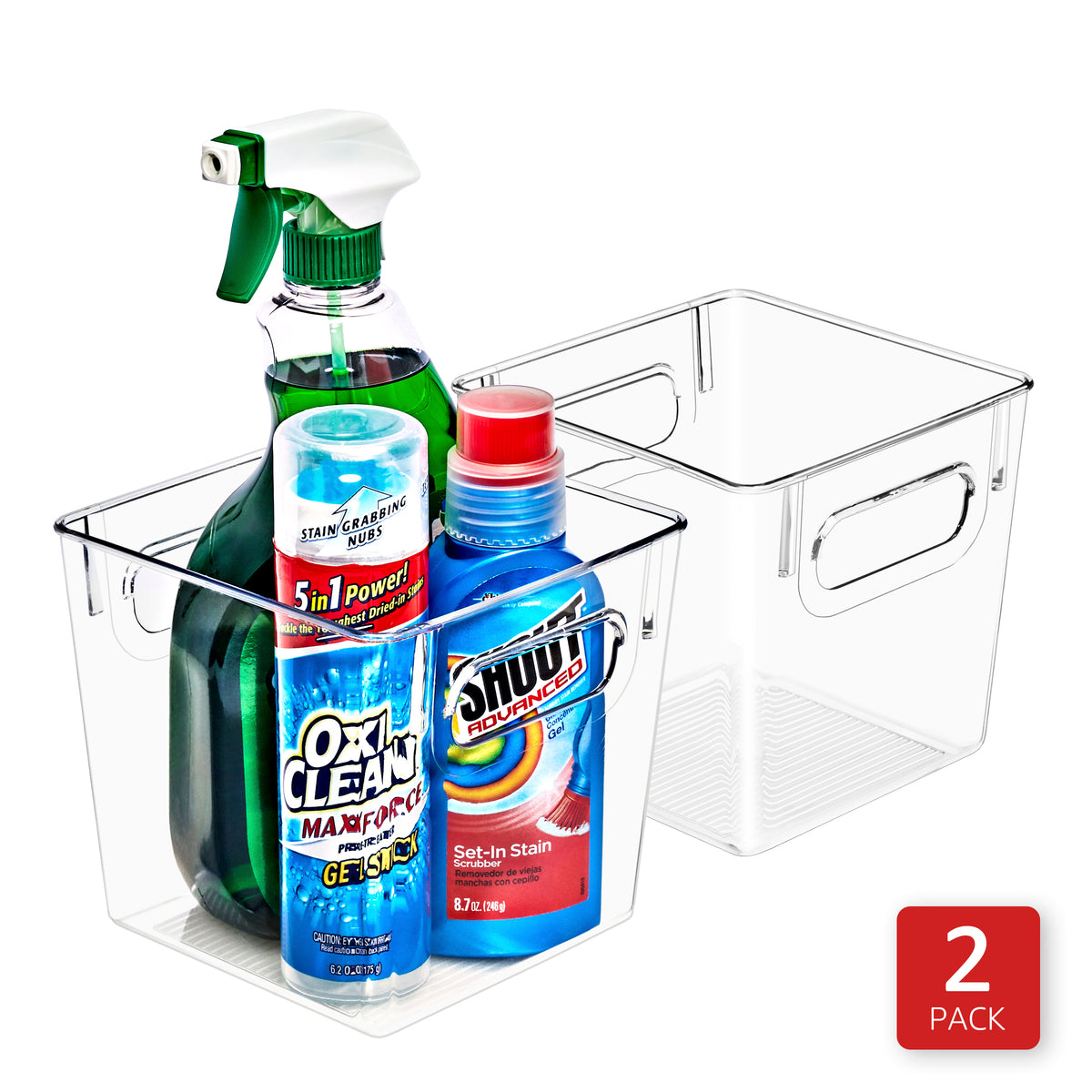 Clear Storage Bins with Handles for Cleaning Supplies (Small, 4-Pack)