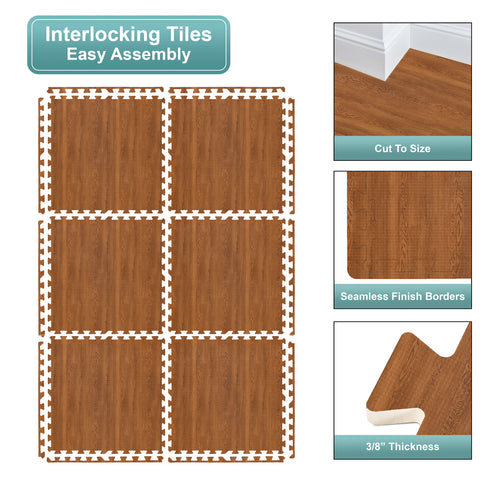 16 Tiles 64 Sq ft Wood Grain Foam Mats
