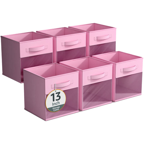 13" Large Cube Storage Bins with Window (6 Pack, Pastel)