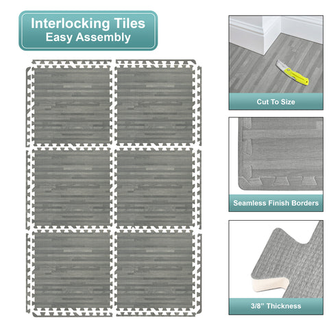 16 Tiles 64 Sq ft Wood Grain Foam Tiles