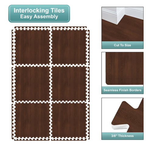 16 Tiles 64 Sq ft Wood Grain Foam Mats