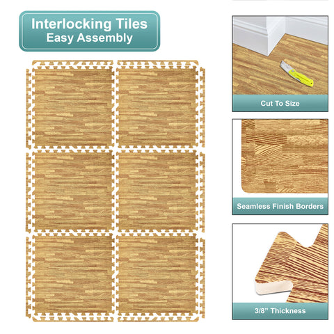 16 Tiles 64 Sq ft Wood Grain Foam Tiles