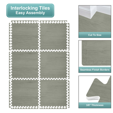 16 Tiles 64 Sq ft Wood Grain Foam Mats